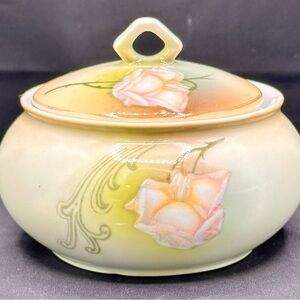 Vintage Hand Painted Floral Sugar Bowl With Lid Bavaria